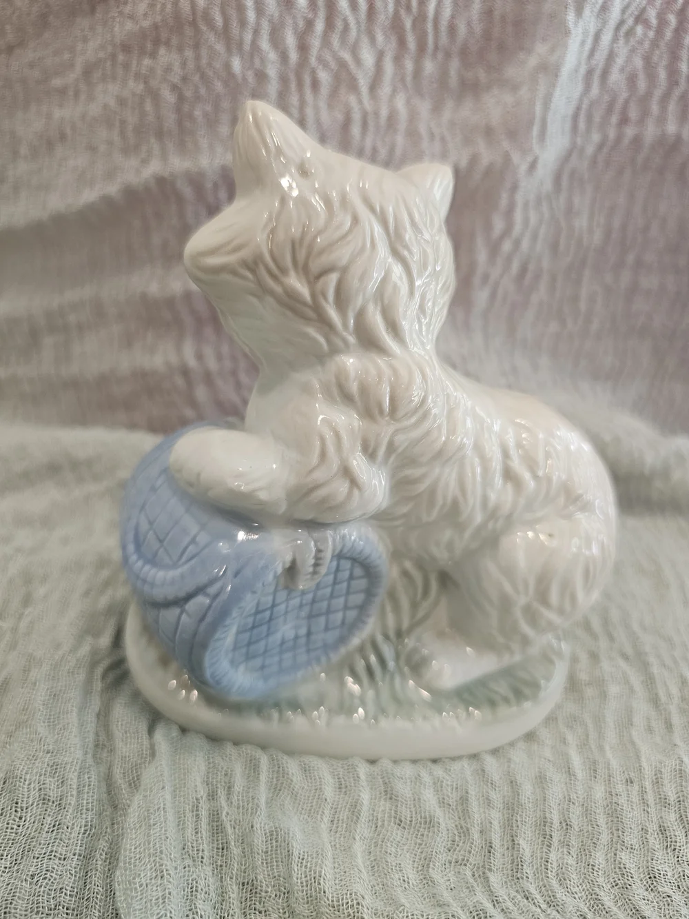 Vintage Artmark Mid-century Porcelain Cat Figurine with Mice Basket